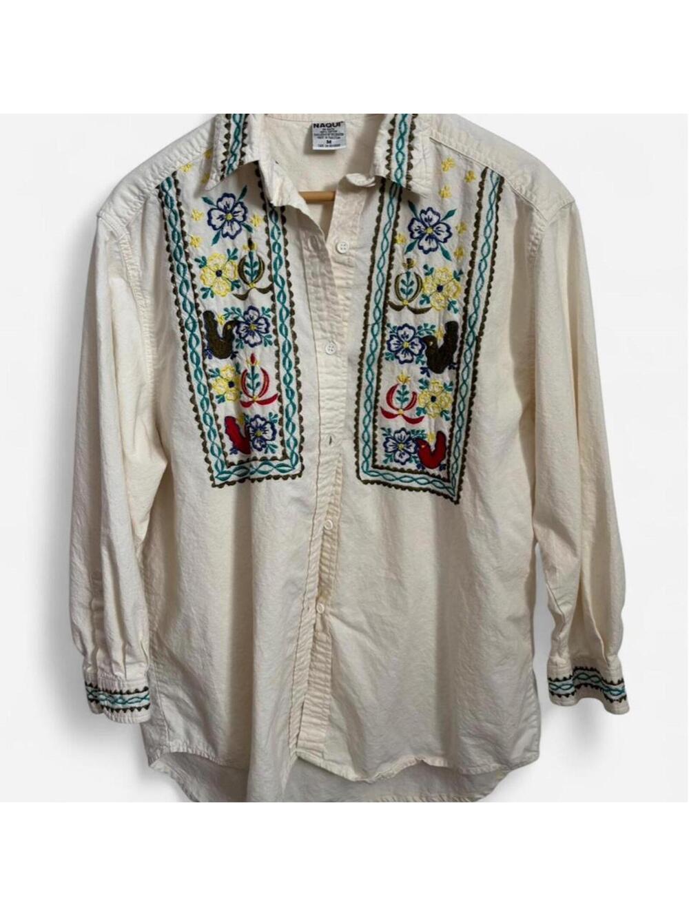 Vintage Embroidered Cream Button Up Shirt